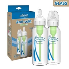 Natural Flow Anti-Colic Options Narrow Glass Baby Bottle 8 oz/250 mL, pack of 2