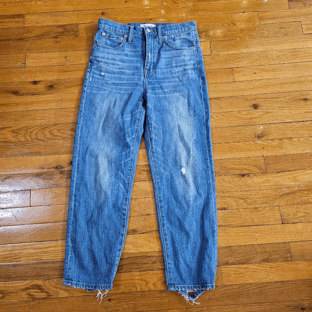 Madewell Classic Straight Jean Size 28 High Rise Distressed Blue Jeans