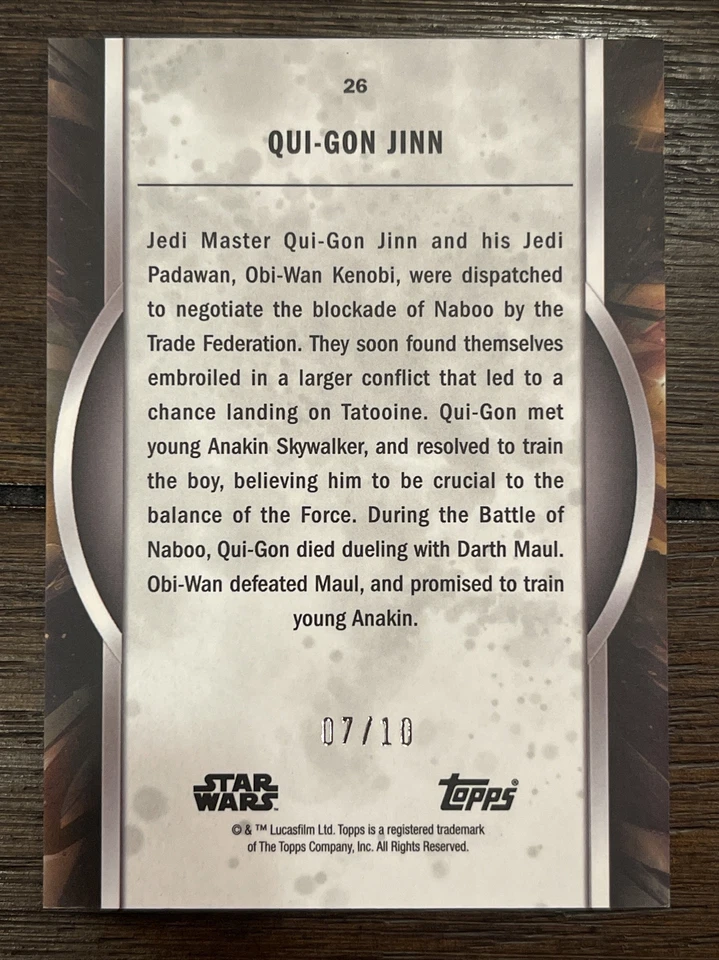 2022/2023 Topps Star Wars Masterwork Qui-Gon Jinn #26 Orange #7/10 - Image 2 of 2