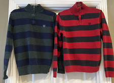 Pair of CHAPS Boy's 1/4 Zip Mock Neck Pullover Heavy Cotton Striped Sweaters XL