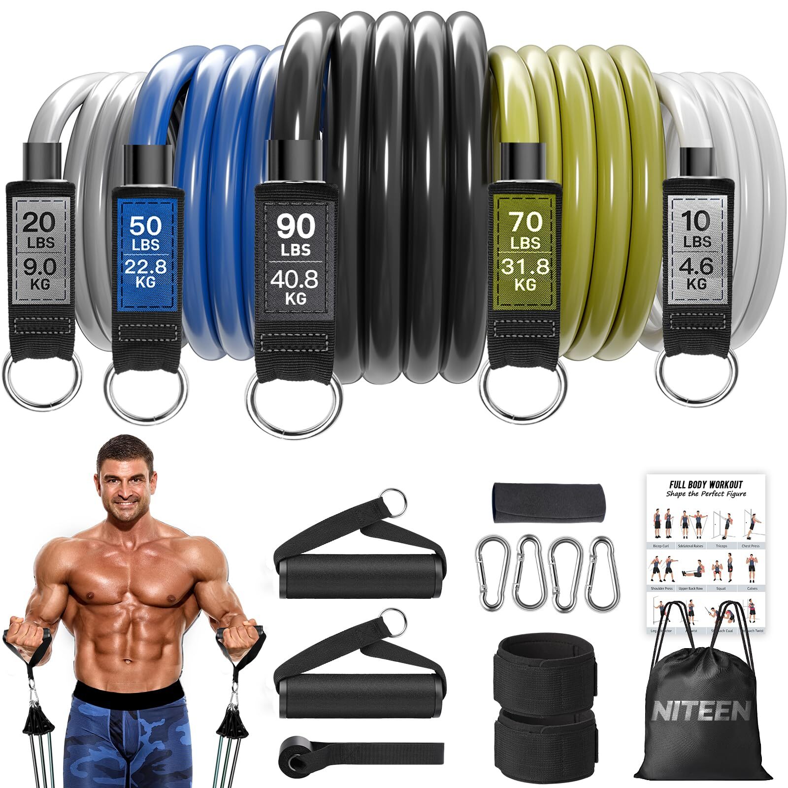 Heavy Resistance Bands for Working Out 240lbs, Resistance Bands with Handles ...