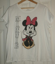 Ladies XL Minnie Mouse Tee T-shirt White Short Sleeve dark Pink Bow Girly Cut