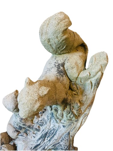 Vintage verwittertes Zement Paar Eichhörnchen auf einem Baumstamm Garten Statue 16" hoch - Bild 3 von 10