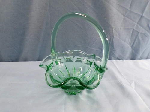 Fenton Green Glass Valencia Basket 6" Tall INV2