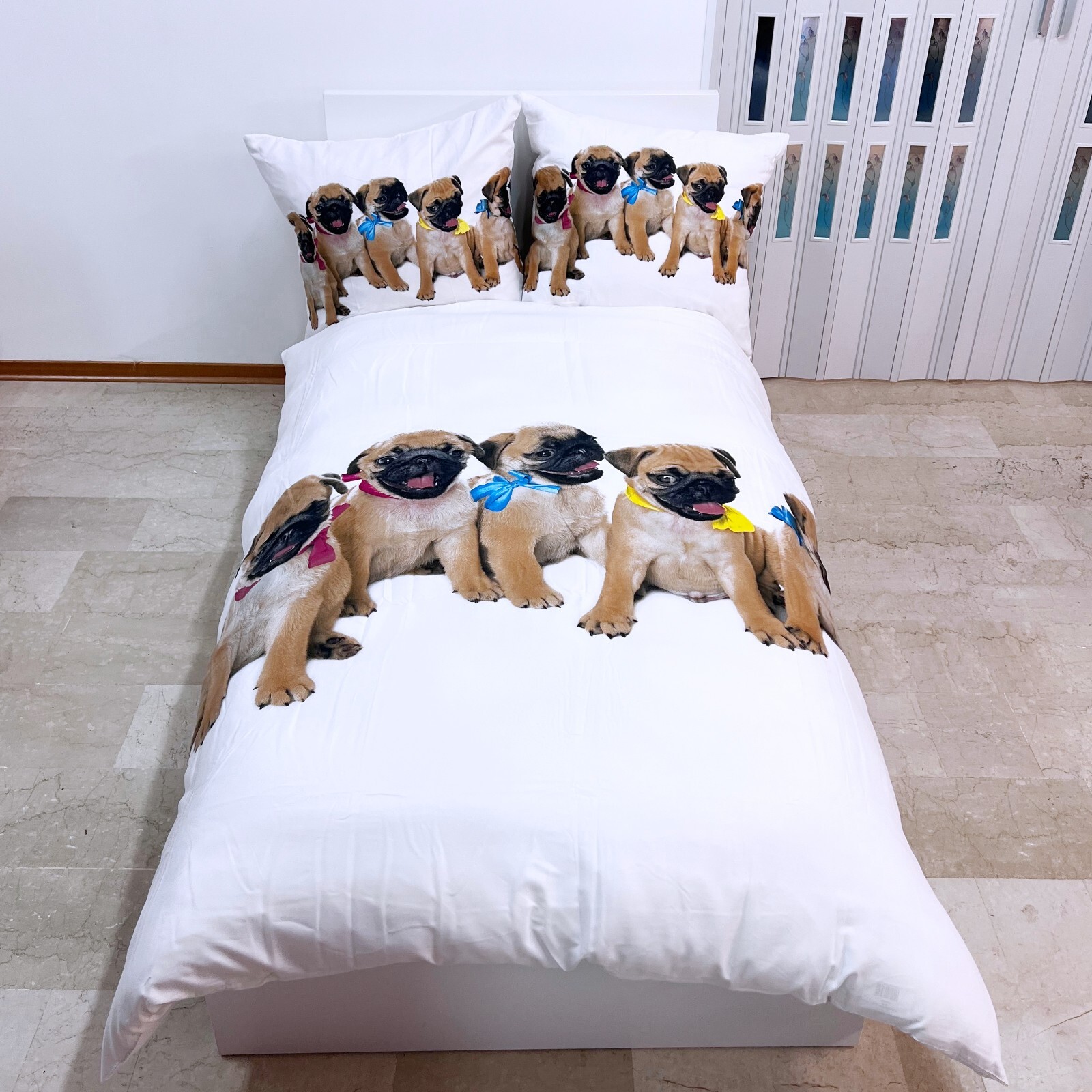 Perro Pug Set 2pezzi Cama Individual Funda Nórdica 160x200cm Reversible M.12