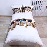 Hund Mops Set 2Pezzi Einzelbett Bettbezug 160X200Cm Umkehrbar M.12