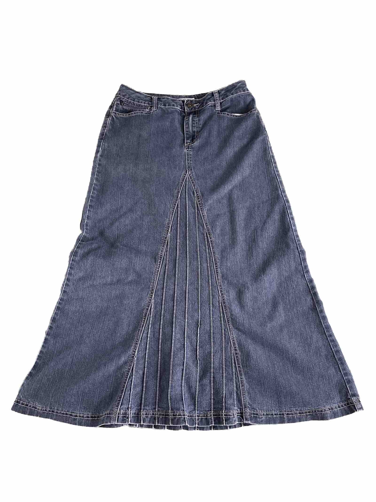 VTG Y2K Jean Denim Maxi Skirt A-Line Size 4 Button Fly Skirt Cato Pockets