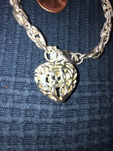 Charm Bracelet Costume Jewelry Two Tone Metal Heart Wrist Sterling Silver 925 - Picture 2 of 4