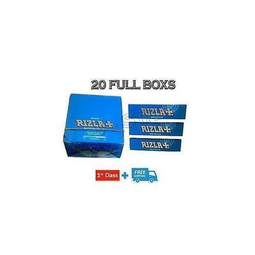20 BOX OF RIZLA BLUE KING SIZE SLIM CIGARETTE SMOKING ROLLING PAPERS ORIGINAL - Afbeelding 1 van 2