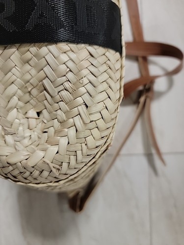 straw bag leather handles beach With Zipper Moroccan, All Handmade, U.S. Seller - Picture 6 of 10