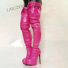 Women Thigh High Boots Platform Full Back Zipper Thin High Heels Over Knee Boots