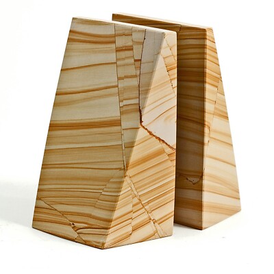 OXFORD STREET VEINED MARBLE BOOKENDS - NATURAL SAND TONE HEAVY MODERN DECOR