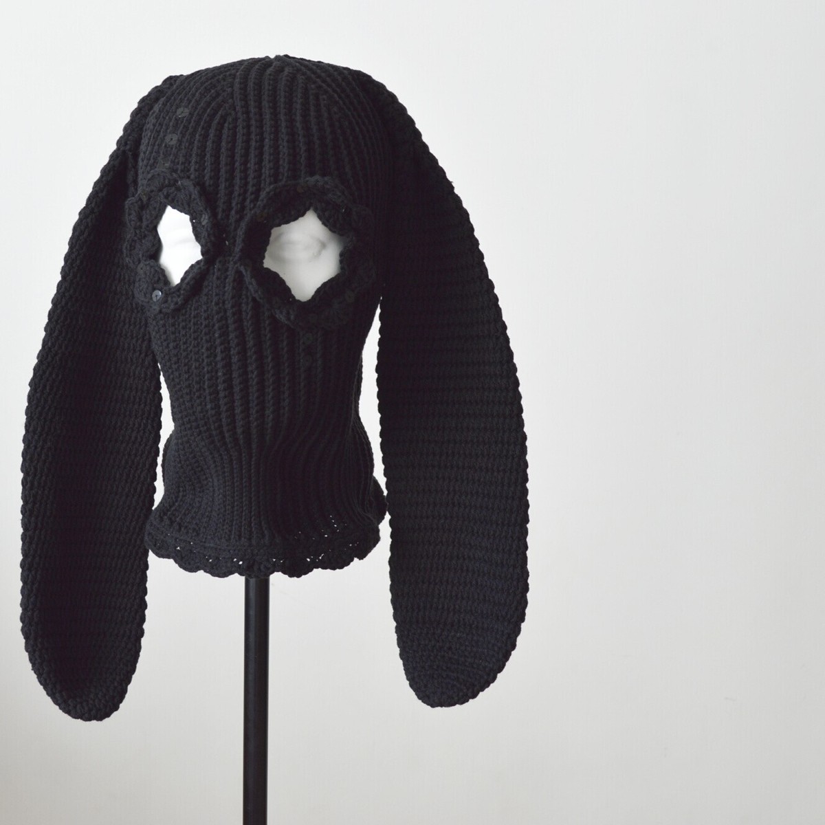 Custom black bunny crochet balaclava Knit cute hat two holes ski
