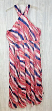 Chelsea 28 Halter Chiffon Maxi Dress Pink Abstract Print Lined Lightweight Sz XL