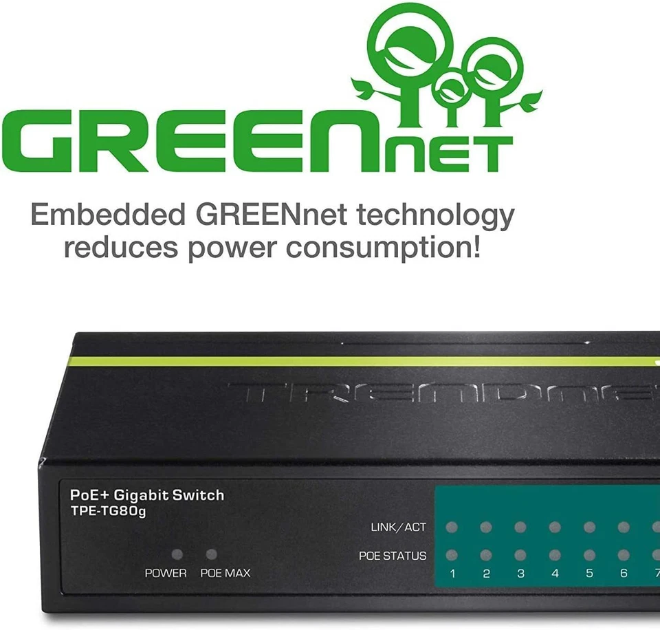 TRENDnet 8 Port Gigabit PoE Switch 30W Power Budget 16Gbps Switching Capacity - Image 4 of 4