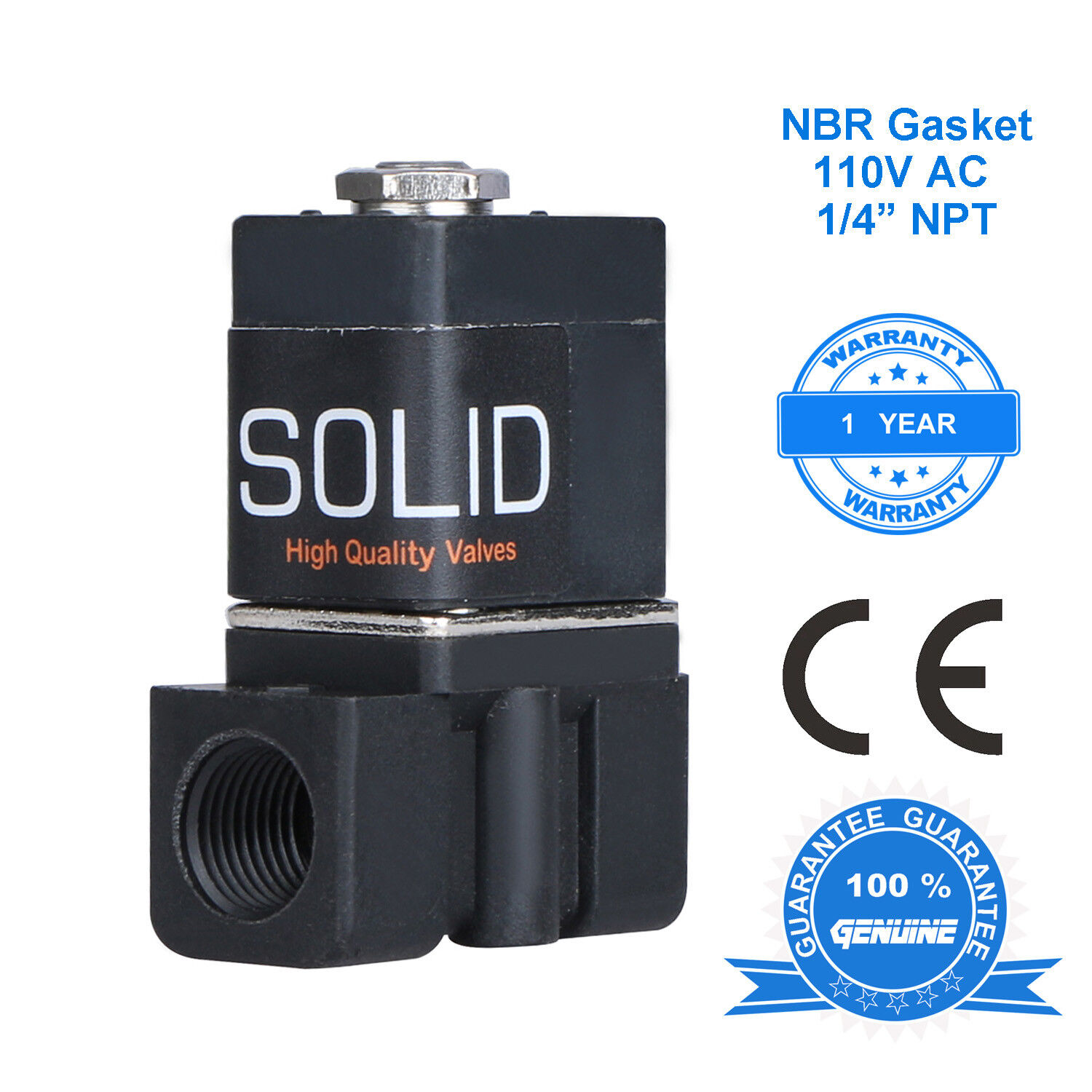 1/4" Solenoid Valve Normally Closed 120 V AC Nylon  Air Water