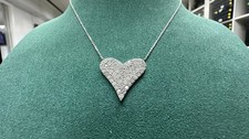14k White Gold, Natural 1.00 Ct Diamond Heart Shape Pendant Necklace, Pave Heart