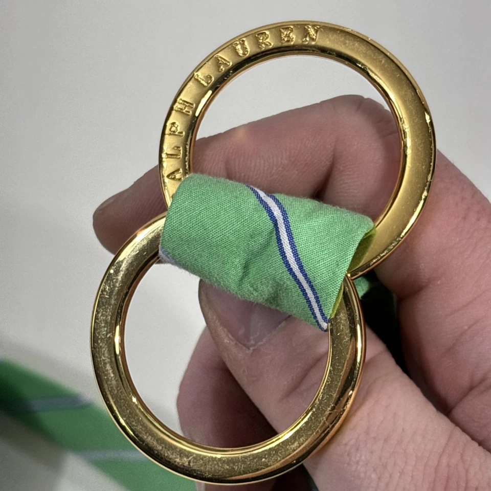 Lauren Ralph Lauren O-Ring Belt Women’s 40” Preppy Green Blue Stripe - Image 4 of 4