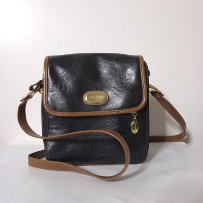 Della Prima Black Brown Crossbody Organizer Bag Purse Multi Pocket Faux Leather