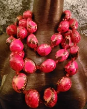 Hot Pink Tagua Nut & Crystal Multi Strand Statement Necklace - Bold Chunky Drama