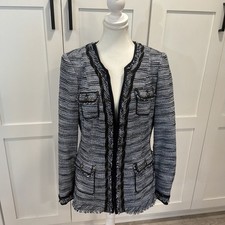 White House Black Market Navy Blue Tweed Freyed Edge Blazer Jacket Size 14 WHBM