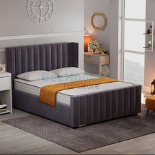 OTTOMAN BED FRAME NEW PANEL WING PLUSH VELVET UPHOLSTERED DOUBLE & KING SIZE