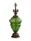 Rare Vintage MCM Hollywood Regency Green Murano Art Glass & Brass 35” Table Lamp