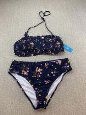 Cupshe Cottage Core Smocked Top Floral 2 Pc Bikini Swimsuit Womens size XL Blue