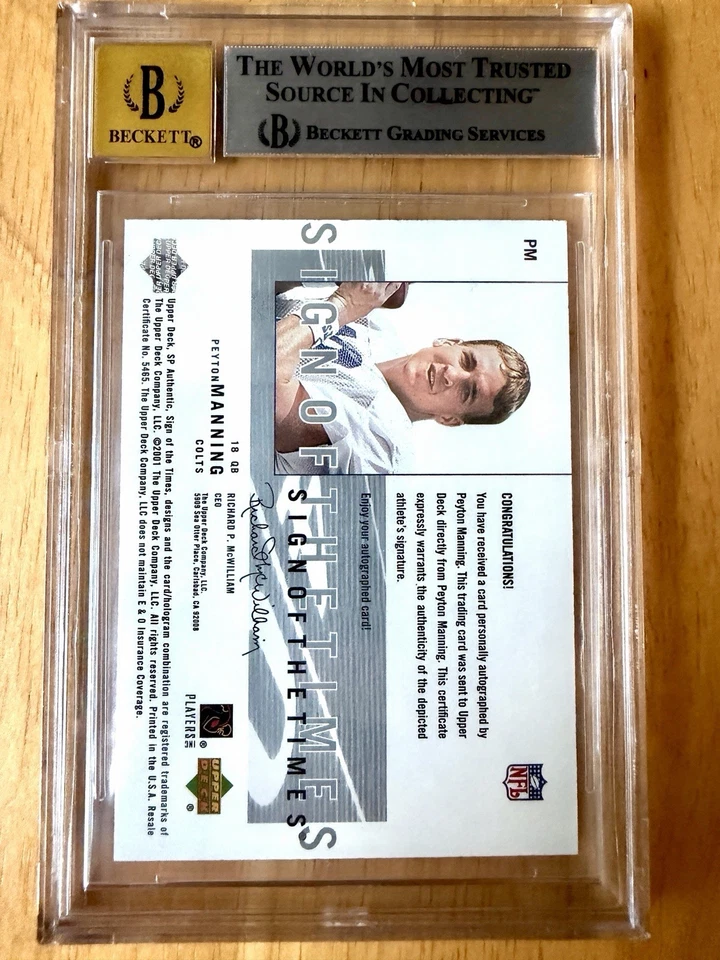 2001 SP Authentic - Sign Of The Times Peyton Manning BGS 8 / 10 AUTO - Image 2 of 2