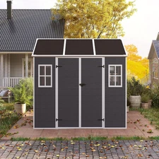 8X7 FT Outdoor Resin Storage Shed with Double Lockable Doors, 2 Windows, Sloping