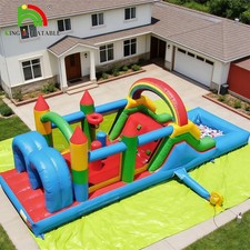 25x8x8.3FT Commercial PVC Inflatable Obstacle Course with Slide Ball Pit Blower