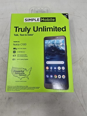  Nokia C100, 32GB, Black - Prepaid Smartphone  Simple Mobile 