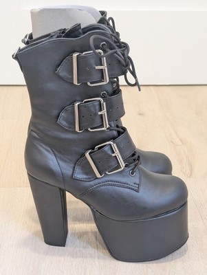 DEMONIA TORMENT Heel Platform Punk Gothic Black Lace-Up Women Ankle Boot Sz 9