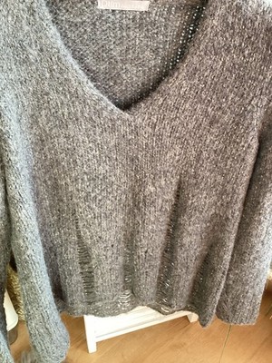 Pulli Dtlm dont label me , V Ausschnitt, Mit Goldfäden durchzogen, Gr. M, grau