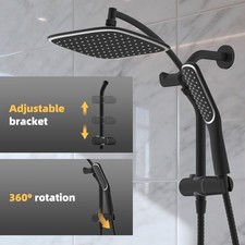 Rainfall Shower Head with Handheld Spray Combo 3-Way Diverter Shower Hose Black