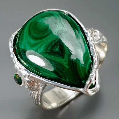 Jewellery 14 ct+ Natural Malachite Ring 925 Sterling Silver Size 8 /R442848
