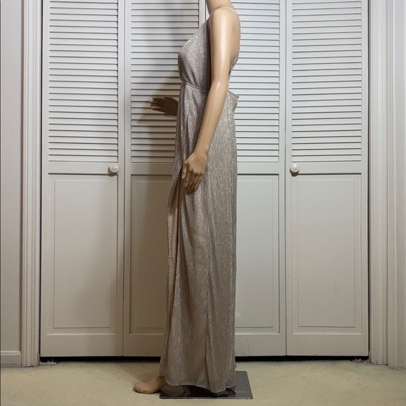 Revolve Superdown Hailee High Slit Maxi Metallic Pleated Party Dress Medium