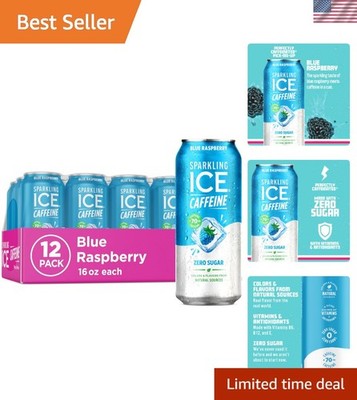 Refreshing Blue Raspberry Sparkling Water with Caffeine   Zero Sugar, 16oz Cans