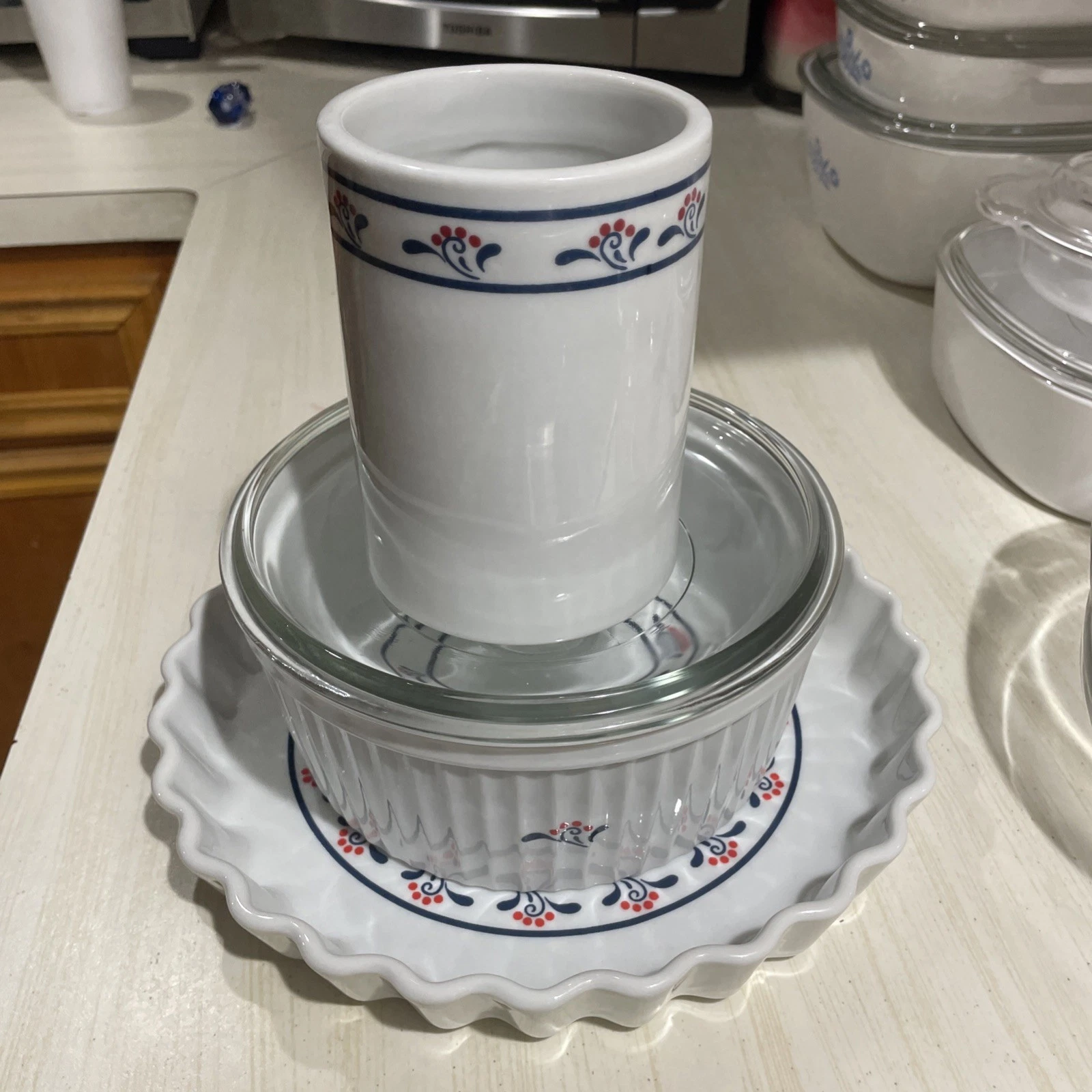 Copco Country 4 Piece Set Utensil Holder 1.5qt Baking Dish With Lid And Pie Plat