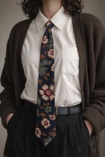 Adolfo 100 Silk Floral Necktie Navy Green Burgundy Classic 56.5  USA Made Vtg