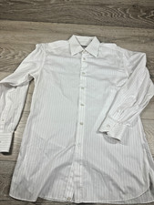Stefano Ricci Men's White w/Red Pinstripe Long Sleeve Cotton Dress Shirt 42/16.5