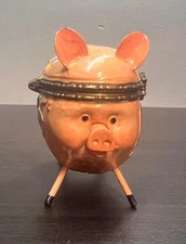 WHIMSICAL PIG FIGURINE METAL TRINKET BOX FLOWERS COUNTRY FARM ANIMAL