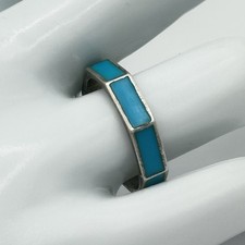 MF Thailand 925 Sterling Silver Turquoise Octagon Eternity Ring Size 8