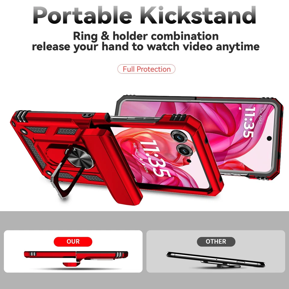 Funda con soporte de anillo a prueba de golpes con protección de bisagra para Moto Razr (2025) (2024) Foto 3 de 4