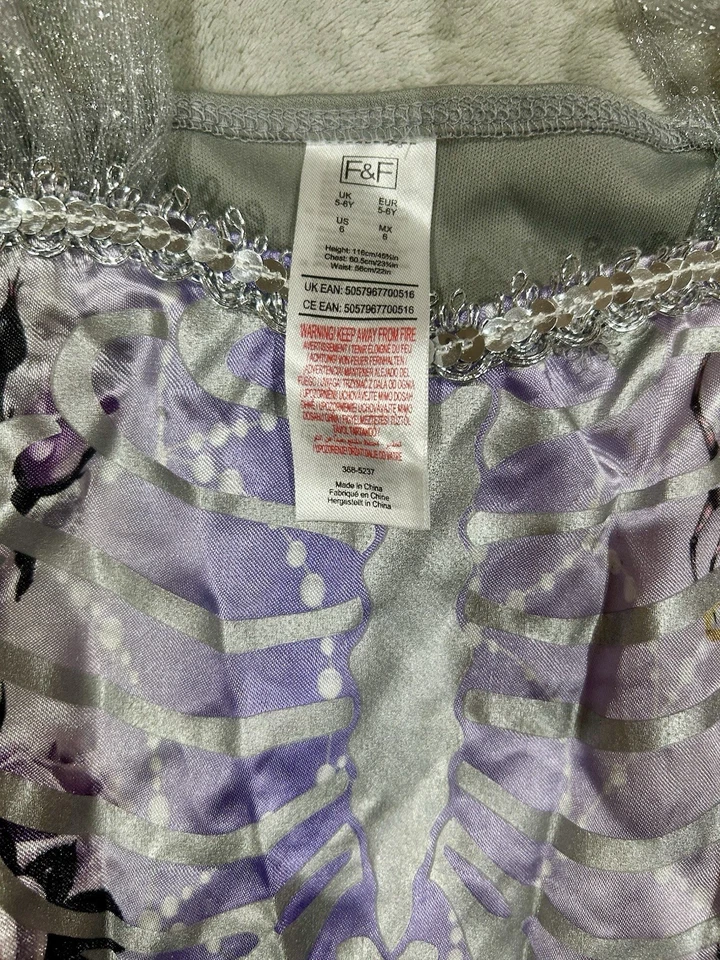 Costume scheletro Halloween bambina cadavere sposa abito da sposa taglia 5-6 anni nuovo con etichetta - Immagine 3 di 4