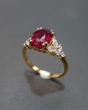 Vintage Oval Cut Lab Created Red Ruby Women Wedding Ring 14K Yellow Gold Plated