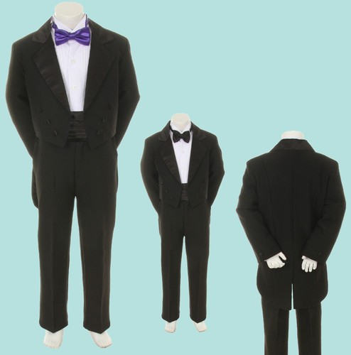 6pc Pick Satin Color Bow Tie Baby Toddler Boy Formal Black Tail Tuxedo Suit S-20 - Picture 17 of 31