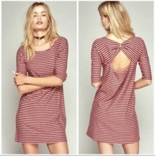 We The Free People Red Striped Frenchie Open Back Tee T-shirt Dress Medium NWT