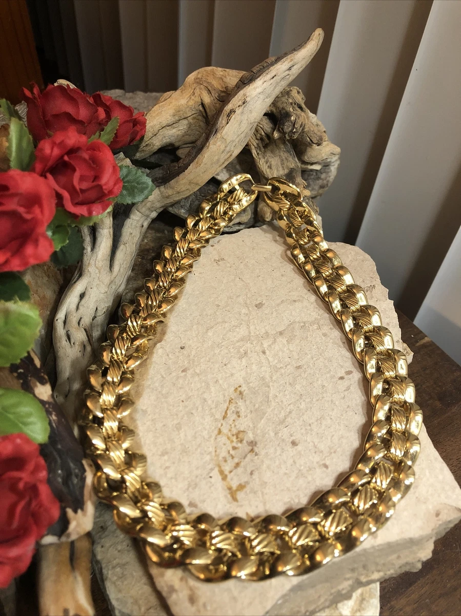 Vintage Gorgeous NAPIER Gold Tone Braided Wide Collar Necklace 18