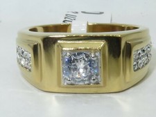 Mens pinky ring gold cz signet 18kt stainless steel no tarnish sparkling 2222